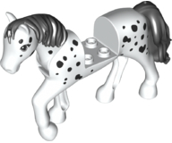 Horse, Friends Style with 2 x 2 Cutout and Movable Neck with Fixed Flexible Rubber Black Tail and Mane with Light Bluish Gray Eyes, Black Spots Pattern