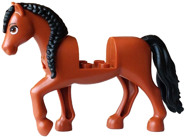 Horse, Friends Style with 2 x 2 Cutout and Movable Neck with Fixed Flexible Rubber Black Tail and Braided Mane with Dark Orange Eyes, Black Eyebrows and Eyelashes Pattern (Coco)