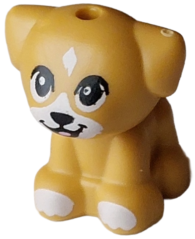 Dog, Friends Style, Puppy, Standing, Small with White Muzzle, Forehead Spot and Paws, Black Nose and Mouth, Bright Pink Tongue Pattern (Chip)