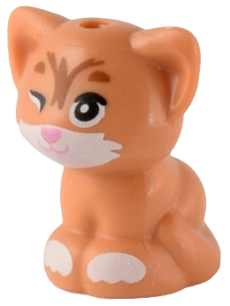 Cat, Friends Style, Baby Kitten, Sitting with Black Eyes Winking, Bright Pink Nose, and White Muzzle and Paws Pattern (Mittens)