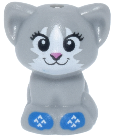 Cat, Friends Style, Baby Kitten, Sitting with Black Eyes, Dark Pink Nose, and White Fur and Blue Holiday Socks/Mittens Pattern