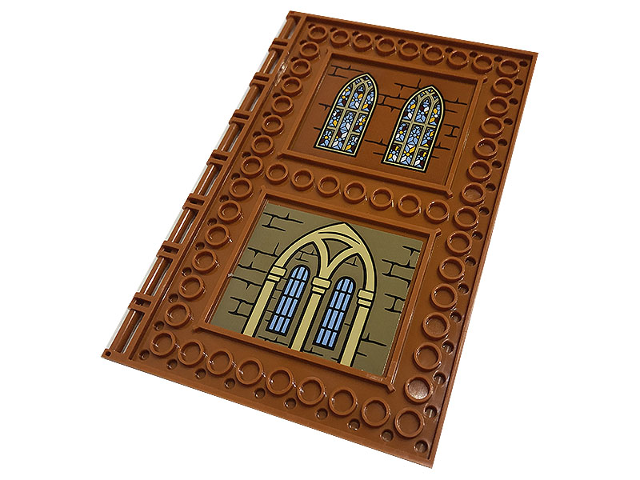 Tile, Modified 10 x 16 with Studs on Edges and Bar Handles with Brick Walls and Stained Glassed Windows Pattern (Stickers) - Set 76382