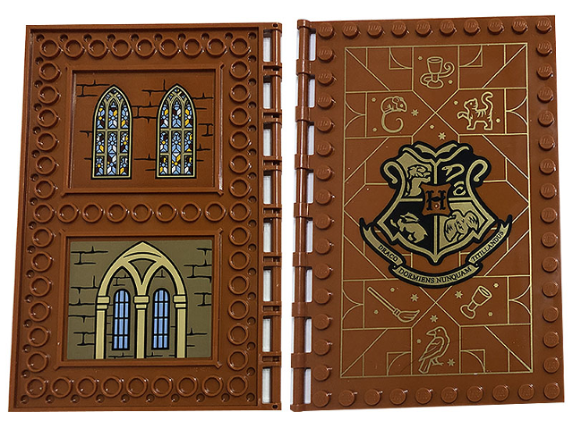 Tile, Modified 10 x 16 with Studs on Edges and Bar Handles with Hogwarts Transfiguration Class and Brick Walls and Stained Glassed Windows Pattern on Inside (Stickers) - Set 76382