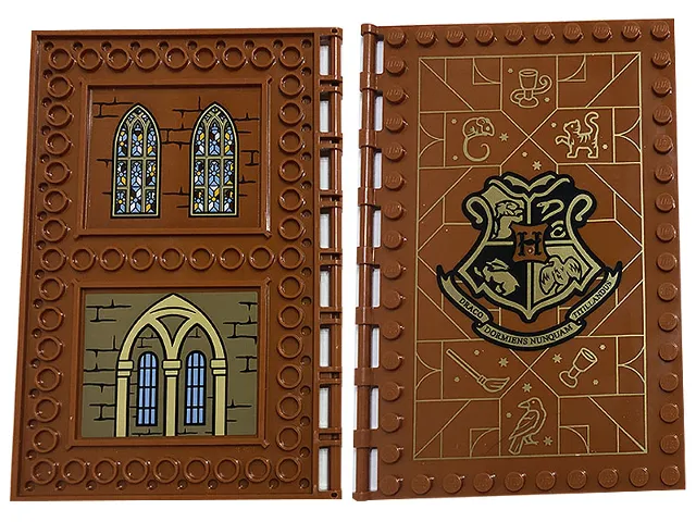 Tile, Modified 10 x 16 with Studs on Edges and Bar Handles with Hogwarts Transfiguration Class and Brick Walls and Stained Glassed Windows Pattern on Inside (Stickers) - Set 76382