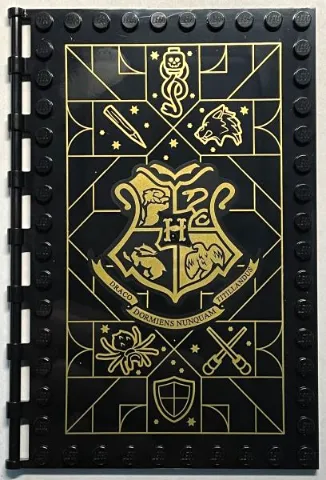 Tile, Modified 10 x 16 with Studs on Edges and Bar Handles with Hogwarts Defence Against the Dark Arts Class Pattern