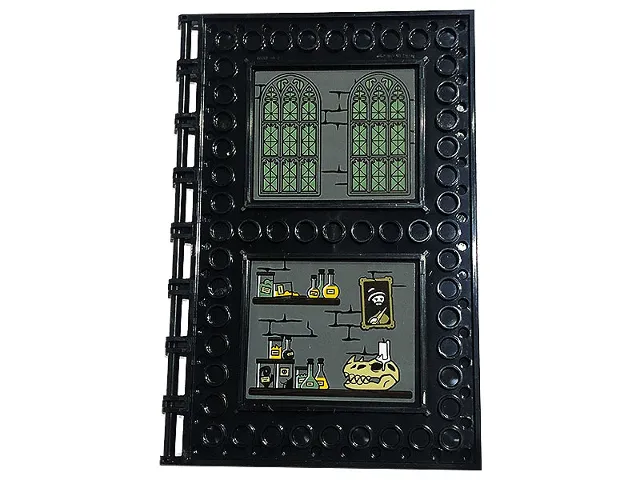 Tile, Modified 10 x 16 with Studs on Edges and Bar Handles with Shelves, Skull, Jars, Brick Wall, Picture and Windows Pattern on Inside (Stickers) - Set 76397