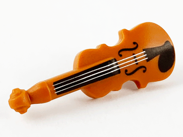 Minifigure, Utensil Musical Instrument, Violin with Silver Strings and Black Fingerboard, F-holes, and Chin Rest Pattern
