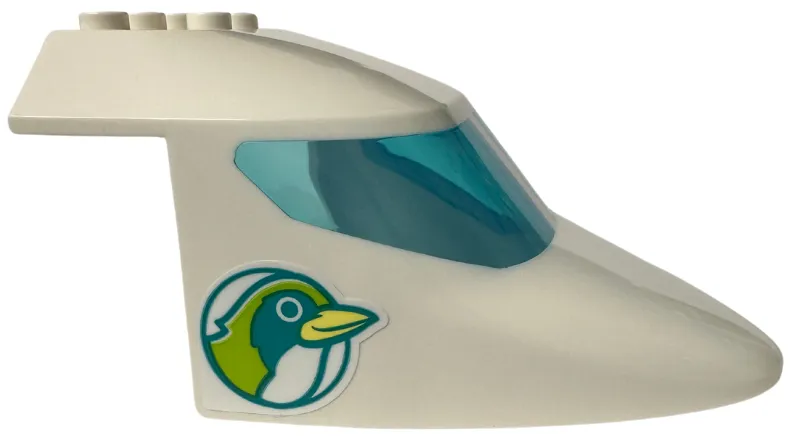 Aircraft Fuselage Forward Top Curved 6 x 10 x 4 with 2 Window Panes with Molded Trans-Light Blue Glass and Lime, Dark Turquoise and Bright Light Yellow Bird Logo Pattern on Both Sides (Stickers) - Set 42656