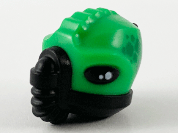 Minifigure, Head, Modified Alien, Ridges, Spines, Breathing Mask, Bright Green Skin and Green Scales Pattern