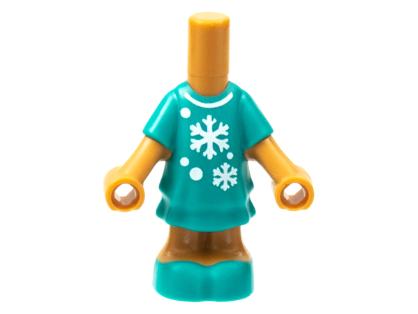 Micro Doll, Body with Molded Dark Turquoise Short Layered Dress and Shoes and Printed White Snowflakes, Dots, and Collar Pattern