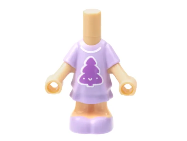 Micro Doll, Body with Molded Lavender Short Layered Dress and Shoes and Printed Medium Lavender Pine Tree with Face, White Collar Pattern