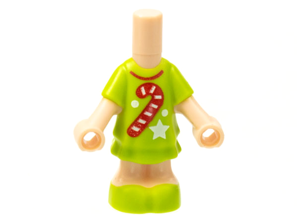 Micro Doll, Body with Molded Lime Short Layered Dress and Shoes and Printed Red Candy Cane and Collar, White Star and Dots Pattern