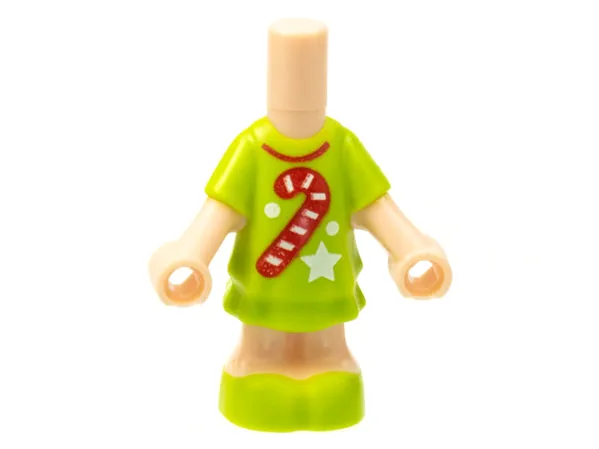 Micro Doll, Body with Molded Lime Short Layered Dress and Shoes and Printed Red Candy Cane and Collar, White Star and Dots Pattern