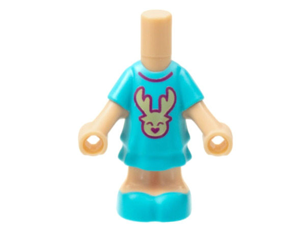 Micro Doll, Body with Molded Medium Azure Short Layered Dress and Shoes and Printed Tan Reindeer Head and Magenta Collar Pattern