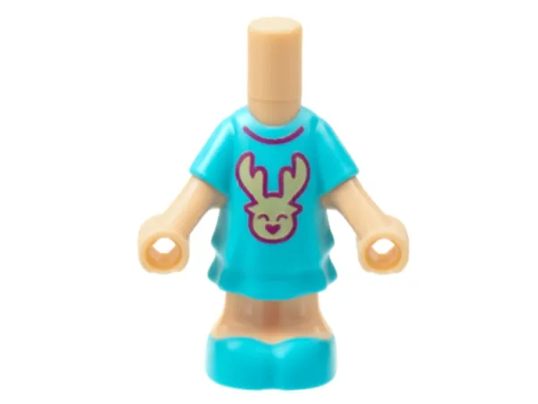 Micro Doll, Body with Molded Medium Azure Short Layered Dress and Shoes and Printed Tan Reindeer Head and Magenta Collar Pattern