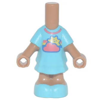 Micro Doll, Body with Molded Medium Azure Short Layered Dress and Shoes and Printed Coral Cloud and Collar, Yellow Sun with Face, and Rainbow Pattern