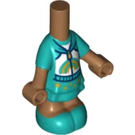 Micro Doll, Body with Molded Dark Turquoise Short Layered Dress and Shoes and Printed White Hoodie with Gold Zipper and Rainbow Pattern