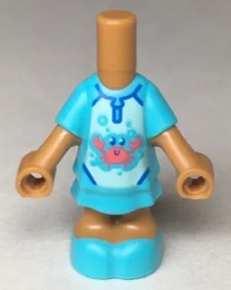 Micro Doll, Body with Molded Medium Azure Short Layered Dress and Shoes and Printed Bubbles and Coral Crab on Light Aqua Panel Pattern