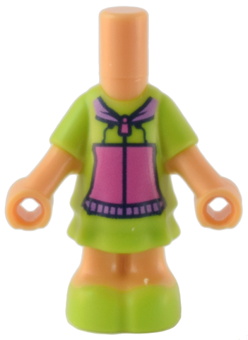 Micro Doll, Body with Molded Lime Short Layered Dress and Shoes and Printed Hoodie with Dark Pink Zipper and Pockets, Medium Lavender Hood and Waistband Pattern
