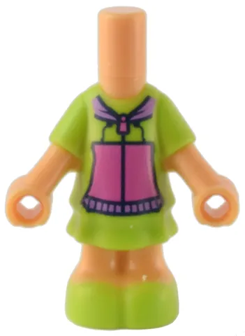 Micro Doll, Body with Molded Lime Short Layered Dress and Shoes and Printed Hoodie with Dark Pink Zipper and Pockets, Medium Lavender Hood and Waistband Pattern