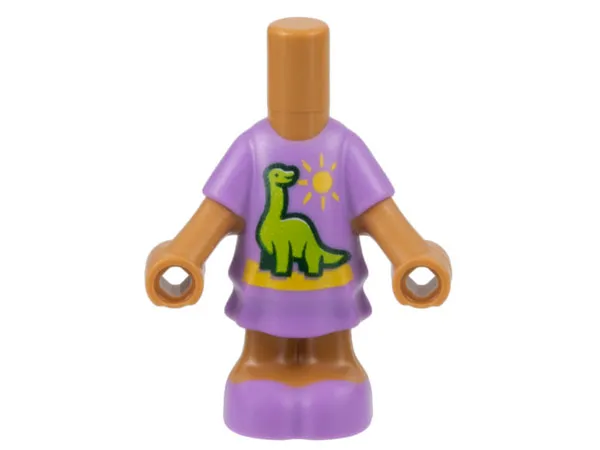 Micro Doll, Body with Molded Lavender Short Layered Dress and Shoes and Printed Lime Dinosaur, Yellow Sun and Ground Pattern