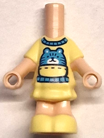 Micro Doll, Body with Molded Bright Light Yellow Short Layered Dress and Shoes and Printed Medium Azure Collar, Waistband, and Cat in Pocket Pattern