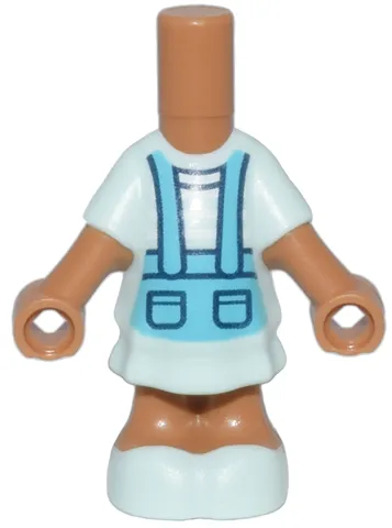 Micro Doll, Body with Molded Light Aqua Short Layered Dress and Shoes and Printed Medium Azure Pinafore with Pockets Pattern