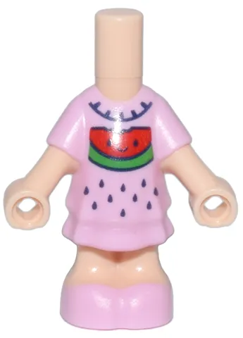 Micro Doll, Body with Molded Bright Pink Short Layered Dress and Shoes and Printed Dark Blue Collar and Seeds, Red and Green Watermelon with Face Pattern