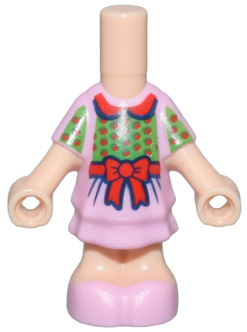 Micro Doll, Body with Molded Bright Pink Short Layered Dress and Shoes and Printed Bright Green Top with Red Rounded Collar and Bow and Dots Pattern