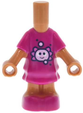 Micro Doll, Body with Molded Magenta Short Layered Dress and Shoes and Printed Bright Pink and Dark Pink Axolotl Face and Bubbles Pattern