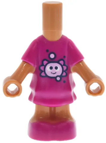 Micro Doll, Body with Molded Magenta Short Layered Dress and Shoes and Printed Bright Pink and Dark Pink Axolotl Face and Bubbles Pattern