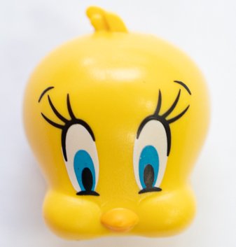 Minifigure, Head, Modified Looney Tunes Tweety with Black Eyelashes and Dark Azure Eyes Pattern