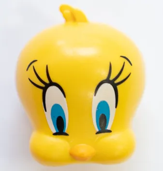Minifigure, Head, Modified Looney Tunes Tweety with Black Eyelashes and Dark Azure Eyes Pattern