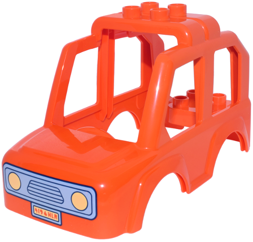Duplo Car Body SUV, Roof Rack with 4 Top Studs with Bright Light Blue Front Grille, Bright Light Yellow Headlights and '419 HLR' License Plate Pattern