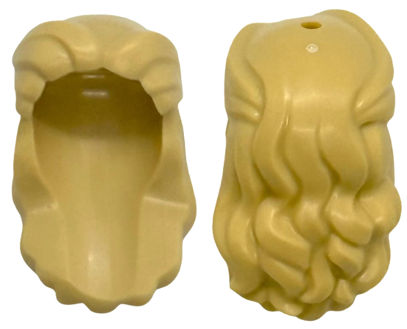 Minifigure, Hair Female Long Wavy with Parted Bangs Swept Back, Smooth Top with Pin Hole