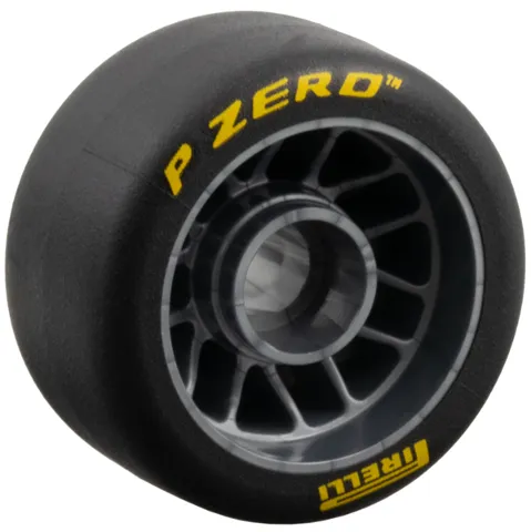 Wheel 24 x 13.4 with Pin Hole with Molded Black Hard Rubber Tire with Smooth Surface and Printed Yellow 'PIRELLI', 'P ZERO' Pattern