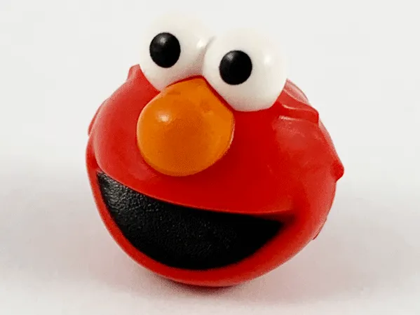 Minifigure, Head, Modified Sesame Street Elmo with White Eyes, Orange Nose and Black Mouth Pattern