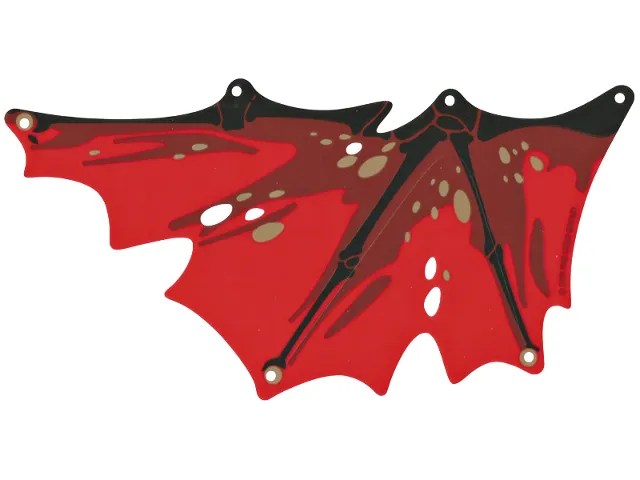 Plastic Part for Set 70653 - Dragon Wing Left, Black Spines, Dark Red Splotches, and Gold Ovals on Red Background Pattern
