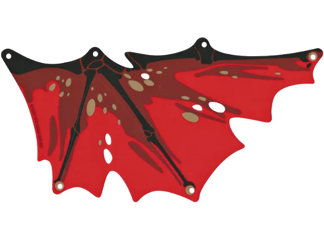 Plastic Part for Set 70653 - Dragon Wing Right, Black Spines, Dark Red Splotches, and Gold Ovals on Red Background Pattern