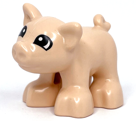 Duplo Pig Baby Piglet Short with Black Eyes with White Pupils Pattern