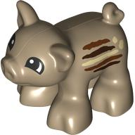 Duplo Pig Baby Piglet Short with Reddish Brown, Dark Brown, and Tan Stripes and Black Eyes with White Pupils Pattern (Boar)