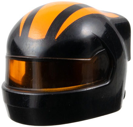 Minifigure, Headgear Helmet Formula 1 with Molded Trans-Orange Visor and Printed Orange Stripes Pattern