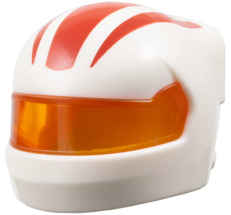 Minifigure, Headgear Helmet Formula 1 with Molded Trans-Orange Visor and Printed Red Stripes Pattern