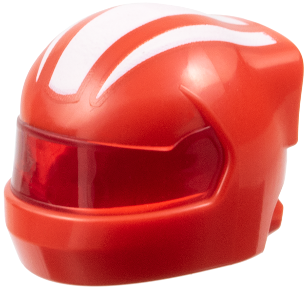 Minifigure, Headgear Helmet Formula 1 with Molded Trans-Red Visor and Printed White Stripes Pattern
