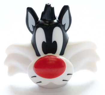 Minifigure, Head, Modified Looney Tunes Sylvester with Red Nose, White Face and Neck Pattern