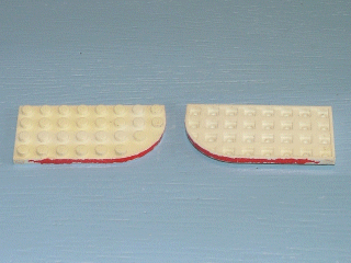 Plate, Round Curved 4 x 8 Left with Waffle Bottom with Red Line on Curved Edge Pattern