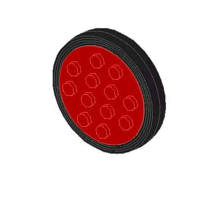 Wheel with 12 Studs with Black Tire Smooth - Large Solid (715 / 36)