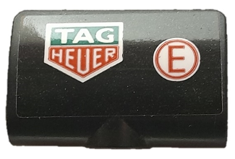 Technic, Panel Curved 2 x 3 x 1 with Tag Heuer Logo and Red Capital Letter E in White Circle Pattern Model Left Side (Sticker) - Set 42137