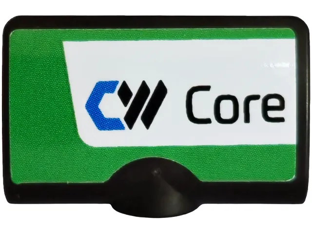 Technic, Panel Curved 2 x 3 x 1 with 'CW' CoreWeave Logo and 'Core' on White Background Pattern Model Left Side (Sticker) - Set 42240