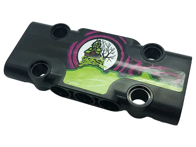Technic, Panel Plate 3 x 7 x 1 with Black House and Tree, Lime Roof and Magenta Circles Pattern Model Left Side (Sticker) - Set 42118